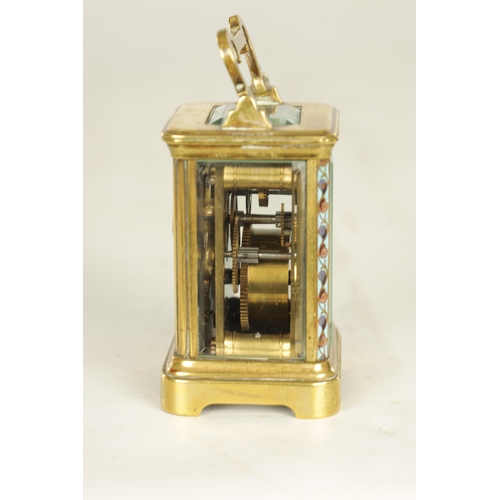 1027 - A LATE 19TH CENTURY FRENCH BRASS MINIATURE CARRIAGE CLOCK the plain case with decorative borders and... 