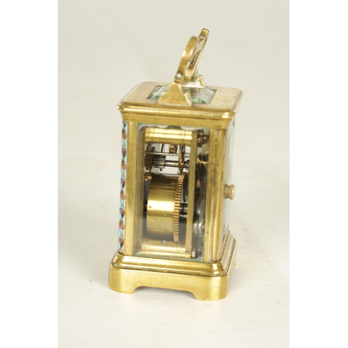 1027 - A LATE 19TH CENTURY FRENCH BRASS MINIATURE CARRIAGE CLOCK the plain case with decorative borders and... 