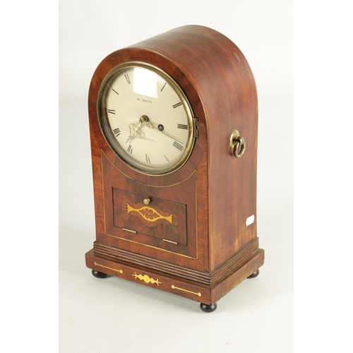 1029 - W. SMITH HUDDERSFIELD. A LATE REGENCY BRASS INLAID MAHOGANY TIMEPIECE BRACKET CLOCK with 6