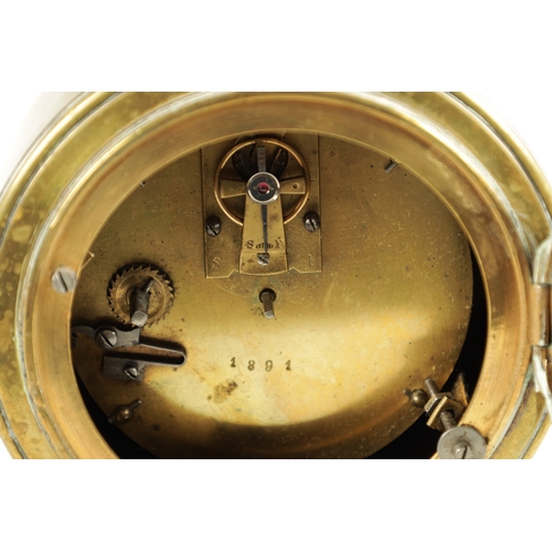 1030 - A 19TH CENTURY FRENCH BRASS INDUSTRIAL CARRIAGE CLOCK TIMEPIECE IN THE FORM OF A LANTERN the circula... 