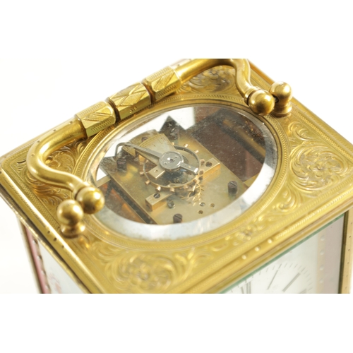 1033 - MARGAINE PARIS NUMBER 6321. A LATE 19TH CENTURY ENGRAVED BRASS STRIKING PORCELAIN PANELLED CARRIAGE ... 