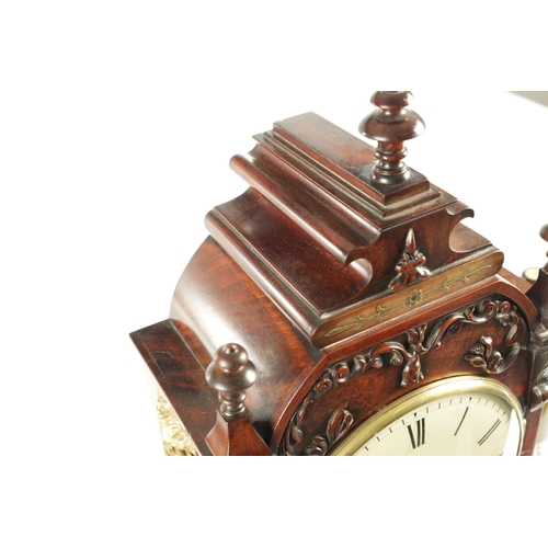 1035 - A WILLIAM IV FIGURED MAHOGANY DOUBLE FUSEE BRACKET CLOCK having a shaped pediment above a foliate ca... 