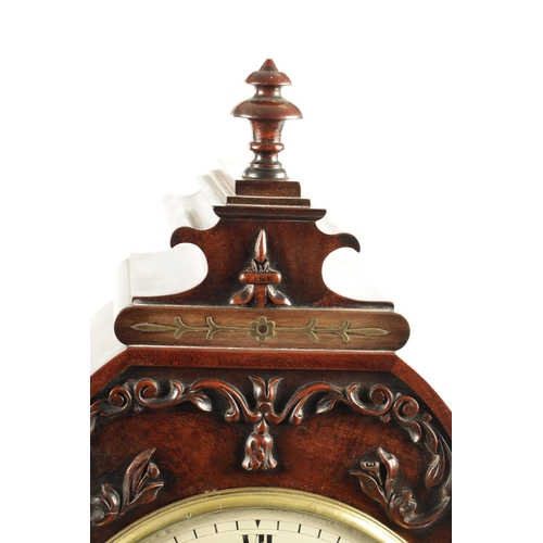 1035 - A WILLIAM IV FIGURED MAHOGANY DOUBLE FUSEE BRACKET CLOCK having a shaped pediment above a foliate ca... 