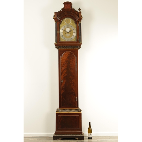 1037 - CHARLES STEPHENS, LONDON. A GEORGE III FIGURED MAHOGANY LONGCASE CLOCK, the pagoda top case with gil... 