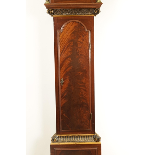 1037 - CHARLES STEPHENS, LONDON. A GEORGE III FIGURED MAHOGANY LONGCASE CLOCK, the pagoda top case with gil... 