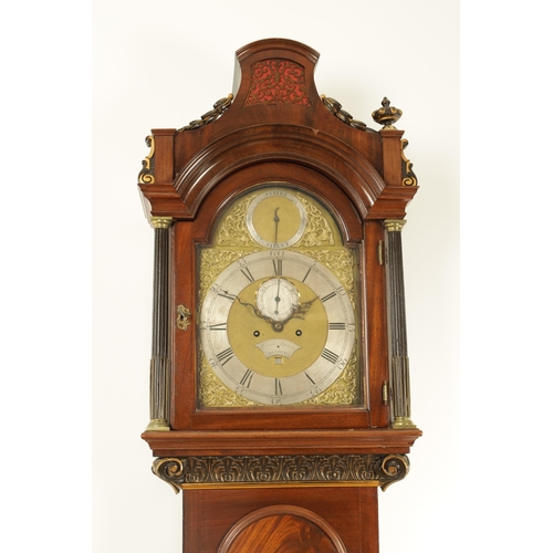 1037 - CHARLES STEPHENS, LONDON. A GEORGE III FIGURED MAHOGANY LONGCASE CLOCK, the pagoda top case with gil... 