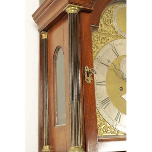 1037 - CHARLES STEPHENS, LONDON. A GEORGE III FIGURED MAHOGANY LONGCASE CLOCK, the pagoda top case with gil... 