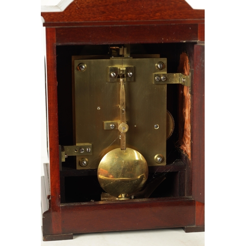 1038 - M. BEAL, SHEFFIELD. A SMALL EDWARDIAN MAHOGANY FUSEE BRACKET CLOCK having a break arched top and can... 