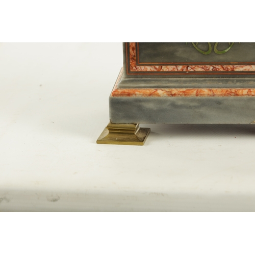 1039 - A LATE 19TH CENTURY FRENCH PIETRA DURA MARBLE MANTEL CLOCK the lancet shaped grey marble case with p... 