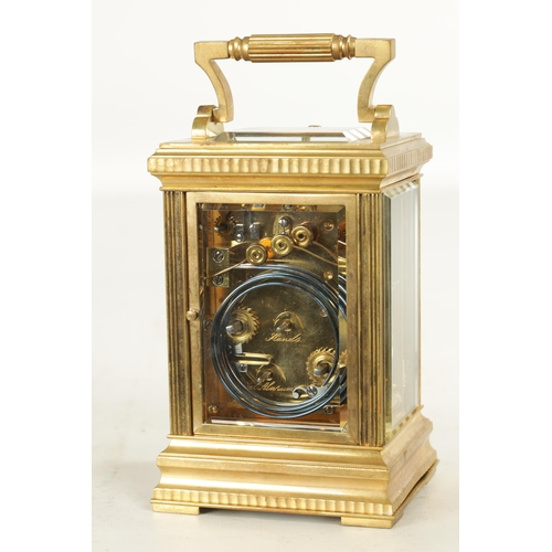 1044 - A LATE 19TH CENTURY GILT BRASS FRENCH GRAND SONNERIE CARRIAGE CLOCK REPEATER the large case with par... 