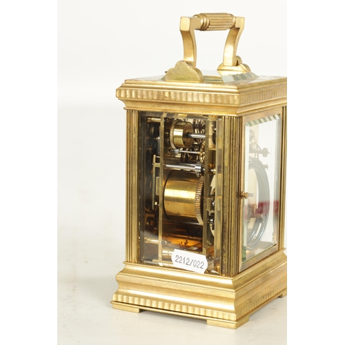 1044 - A LATE 19TH CENTURY GILT BRASS FRENCH GRAND SONNERIE CARRIAGE CLOCK REPEATER the large case with par... 