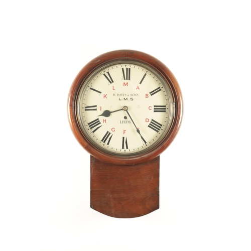 1047 - A LATE 19TH CENTURY RAILWAY CLOCK SIGNED W. POTTS & SONS, LEEDS, having a mahogany drop box style ca... 