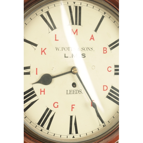 1047 - A LATE 19TH CENTURY RAILWAY CLOCK SIGNED W. POTTS & SONS, LEEDS, having a mahogany drop box style ca... 