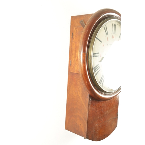 1047 - A LATE 19TH CENTURY RAILWAY CLOCK SIGNED W. POTTS & SONS, LEEDS, having a mahogany drop box style ca... 