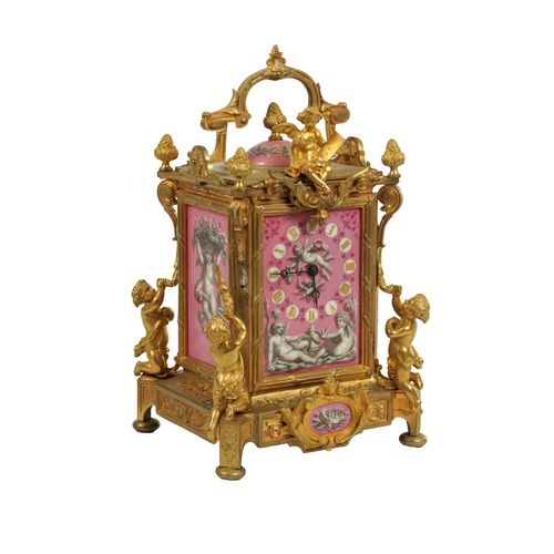 1048 - JAPY FRERES, PARIS. A GIANT LATE 19TH CENTURY FRENCH PORCELAIN PANELLED CARRIAGE CLOCK, the gilt bra... 