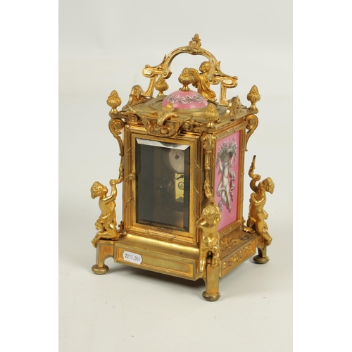 1048 - JAPY FRERES, PARIS. A GIANT LATE 19TH CENTURY FRENCH PORCELAIN PANELLED CARRIAGE CLOCK, the gilt bra... 