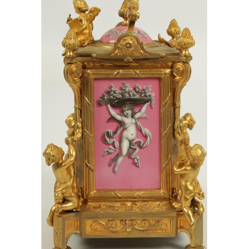 1048 - JAPY FRERES, PARIS. A GIANT LATE 19TH CENTURY FRENCH PORCELAIN PANELLED CARRIAGE CLOCK, the gilt bra... 