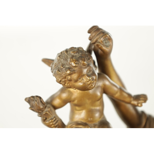 1049 - A LATE 19TH CENTURY FRENCH PATINATED METAL FIGURAL MANTEL CLOCK modelled as a classical maiden and C... 