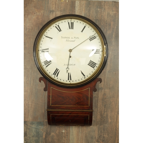 1050 - YOUNG & SON, STRAND, LONDON. A REGENCY CONVEX DIAL FUSEE WALL CLOCK, the figured mahogany case with ... 