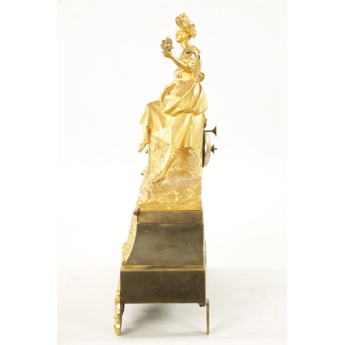 1052 - A MID 19TH CENTURY FRENCH ORMOLU FIGURAL MANTEL CLOCK the case modelled as a maiden collecting flowe... 