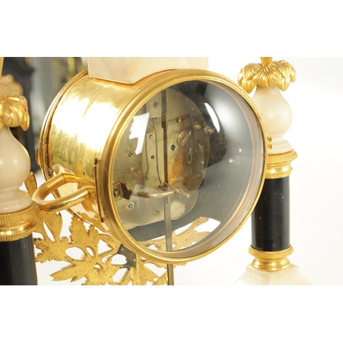 1054 - A LATE 18TH CENTURY FRENCH ORMOLU AND MARBLE DOUBLE FUSEE MANTEL CLOCK, the white marble case with c... 