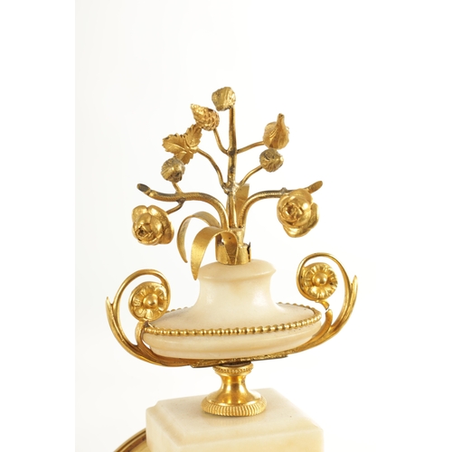 1054 - A LATE 18TH CENTURY FRENCH ORMOLU AND MARBLE DOUBLE FUSEE MANTEL CLOCK, the white marble case with c... 