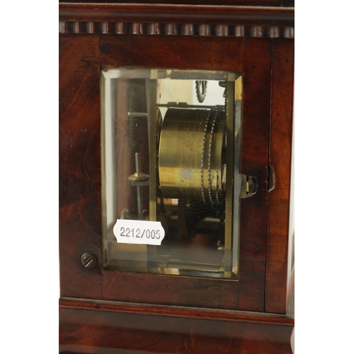 1056 - JAMES BANNISTER, LONDON. A MID 19TH CENTURY FIGURED MAHOGANY LIBRARY CLOCK, the glazed case with car... 