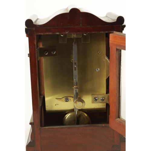 1056 - JAMES BANNISTER, LONDON. A MID 19TH CENTURY FIGURED MAHOGANY LIBRARY CLOCK, the glazed case with car... 