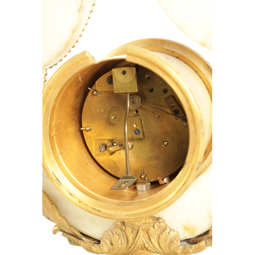 1058 - A LATE 19TH CENTURY FRENCH ORMOLU AND WHITE MARBLE LYRE SHAPED SWINGING MYSTERY CLOCK the case with ... 