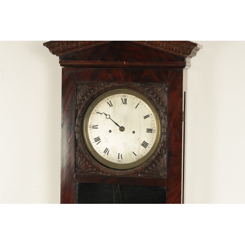 1059 - A MID 19TH CENTURY RUSSIAN REGULATOR WALL CLOCK, the glazed figured mahogany case with acanthus leaf... 