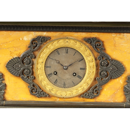 1062 - A LARGE 19TH CENTURY FRENCH PATINATED BRONZE AND SIENNA MARBLE MANTEL CLOCK the case surmounted by a... 