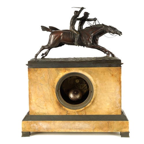 1062 - A LARGE 19TH CENTURY FRENCH PATINATED BRONZE AND SIENNA MARBLE MANTEL CLOCK the case surmounted by a... 