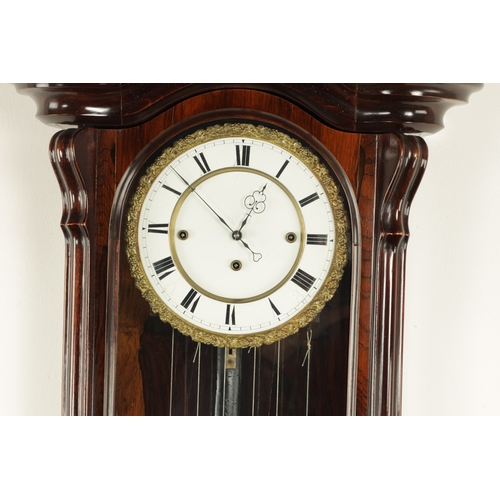 1063 - A 19TH CENTURY GRAND SONNERIE BIEDERMEIER VIENNA REGULATOR WALL CLOCK, the glazed rosewood case with... 