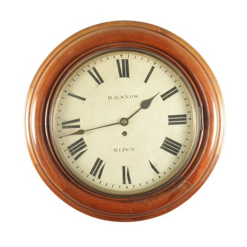 1067 - R.R. SNOW, RIPON. A LATE 19TH CENTURY FUSEE WALL CLOCK having a mahogany case with segmented moulded... 