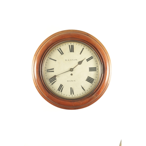 1067 - R.R. SNOW, RIPON. A LATE 19TH CENTURY FUSEE WALL CLOCK having a mahogany case with segmented moulded... 