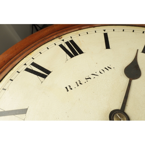 1067 - R.R. SNOW, RIPON. A LATE 19TH CENTURY FUSEE WALL CLOCK having a mahogany case with segmented moulded... 