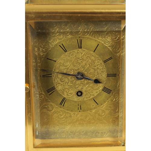 1068 - A LARGE MID 19TH CENTURY GILT BRASS ENGLISH FUSEE CARRIAGE CLOCK the one-piece moulded case with fol... 