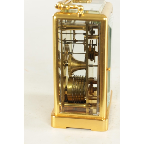 1068 - A LARGE MID 19TH CENTURY GILT BRASS ENGLISH FUSEE CARRIAGE CLOCK the one-piece moulded case with fol... 