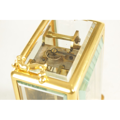 1068 - A LARGE MID 19TH CENTURY GILT BRASS ENGLISH FUSEE CARRIAGE CLOCK the one-piece moulded case with fol... 