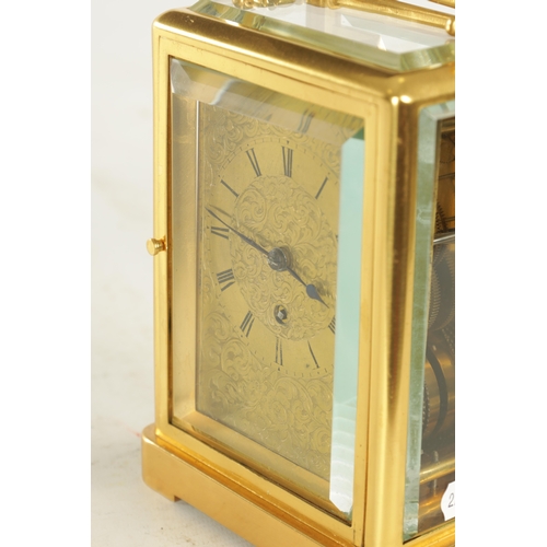 1068 - A LARGE MID 19TH CENTURY GILT BRASS ENGLISH FUSEE CARRIAGE CLOCK the one-piece moulded case with fol... 