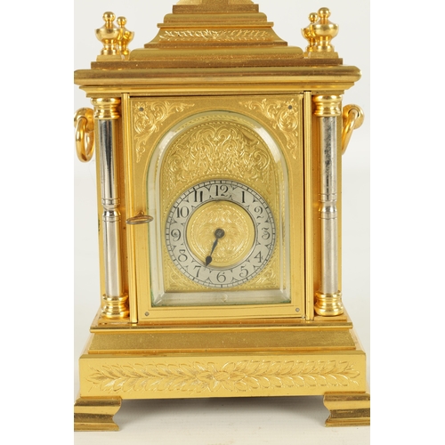 1069 - PEGLER SOUTHAMPTON NUMBERED 5454. A LATE 19TH CENTURY ENGLISH MINIATURE GILT BRASS MANTEL CLOCK FORM... 