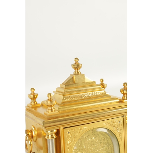 1069 - PEGLER SOUTHAMPTON NUMBERED 5454. A LATE 19TH CENTURY ENGLISH MINIATURE GILT BRASS MANTEL CLOCK FORM... 