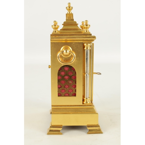 1069 - PEGLER SOUTHAMPTON NUMBERED 5454. A LATE 19TH CENTURY ENGLISH MINIATURE GILT BRASS MANTEL CLOCK FORM... 