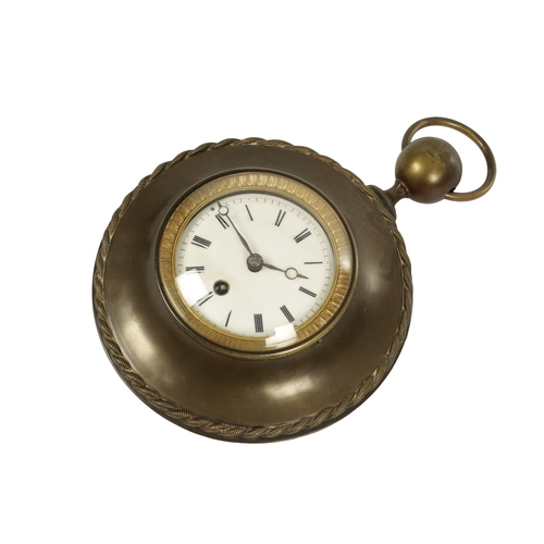 1070 - AN EARLY 19TH CENTURY FRENCH BRONZE CARTEL CLOCK, the moulded case with rope edge moulding and gilt ... 