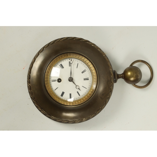 1070 - AN EARLY 19TH CENTURY FRENCH BRONZE CARTEL CLOCK, the moulded case with rope edge moulding and gilt ... 