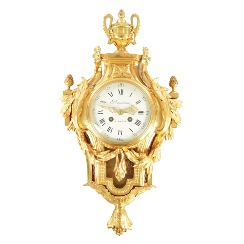 1072 - PLANCHON, A PARIS. A 19TH CENTURY FRENCH ORMOLU CARTEL CLOCK surmounted by an urn finial above mistl... 