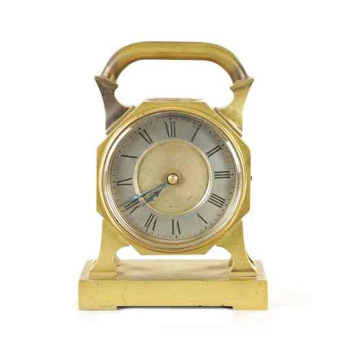 1073 - A LATE 19TH CENTURY FRENCH INDUSTRIAL DESK CLOCK the brass case surmounted by a handle and silvered ... 