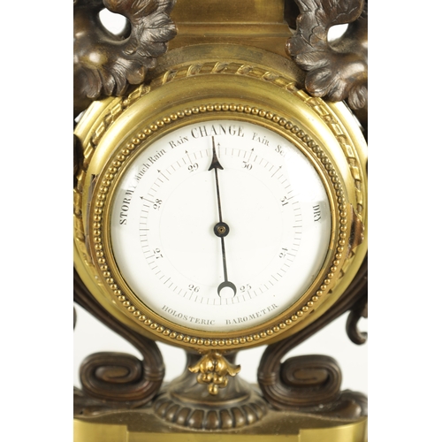 1075 - A LATE 19TH CENTURY FRENCH BRONZE DESK BAROMETER having winged caryatid mounts and black marble base... 