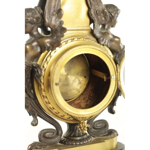 1075 - A LATE 19TH CENTURY FRENCH BRONZE DESK BAROMETER having winged caryatid mounts and black marble base... 