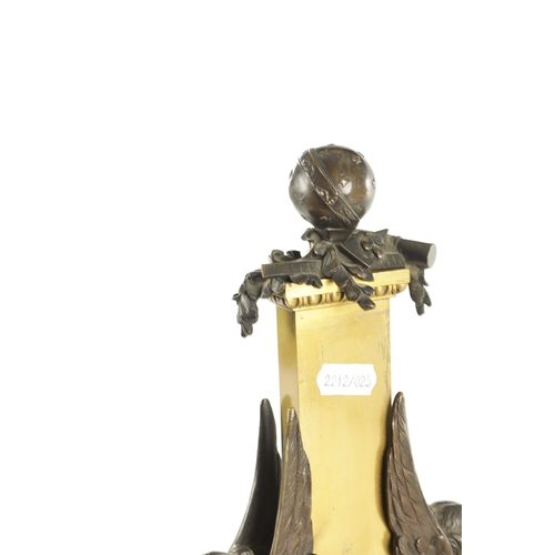 1075 - A LATE 19TH CENTURY FRENCH BRONZE DESK BAROMETER having winged caryatid mounts and black marble base... 